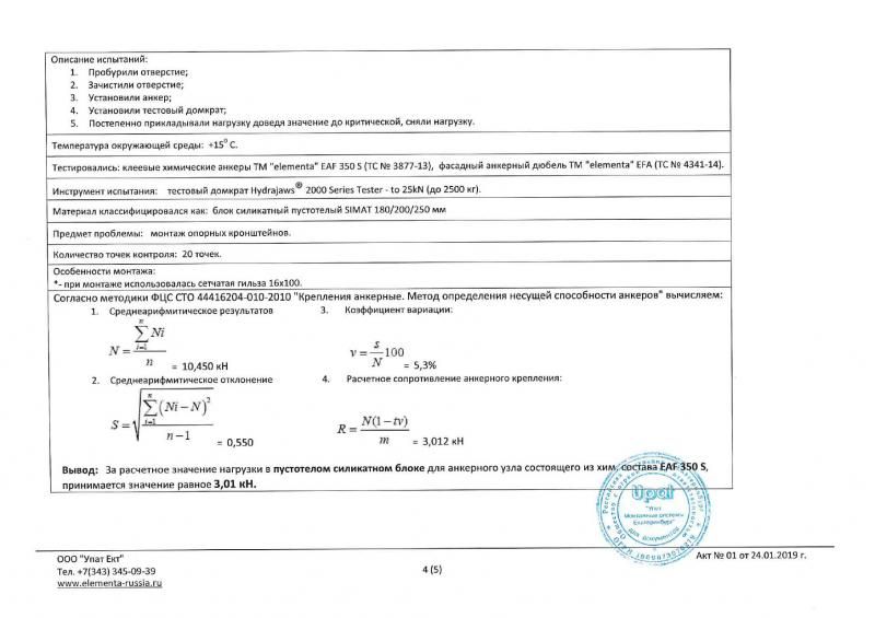 Испытания на вырыв анкера в сил. блоке